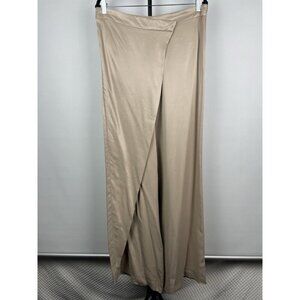Zara Woman SS23 Tan Satin Effect Blend Drape Pareo Wide Leg Pants Ecru‎ Size L